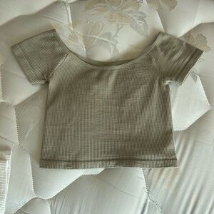 Women's Ribbed Off-Shoulder Top - Olive